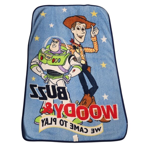 Y2K Disney Pixar Kids Plush Blanket Toy Story Woody & Buzz Play - Picture 2 of 5